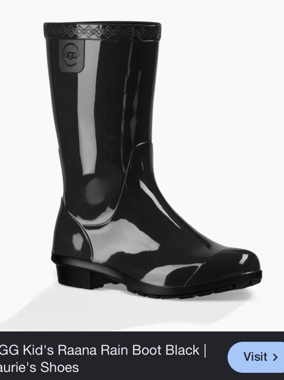 UGG Kids Black Glossy Mid-Calf Rain Boot